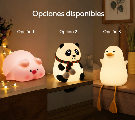 Lámpara Para Niños Patito, Panda y Cerdito